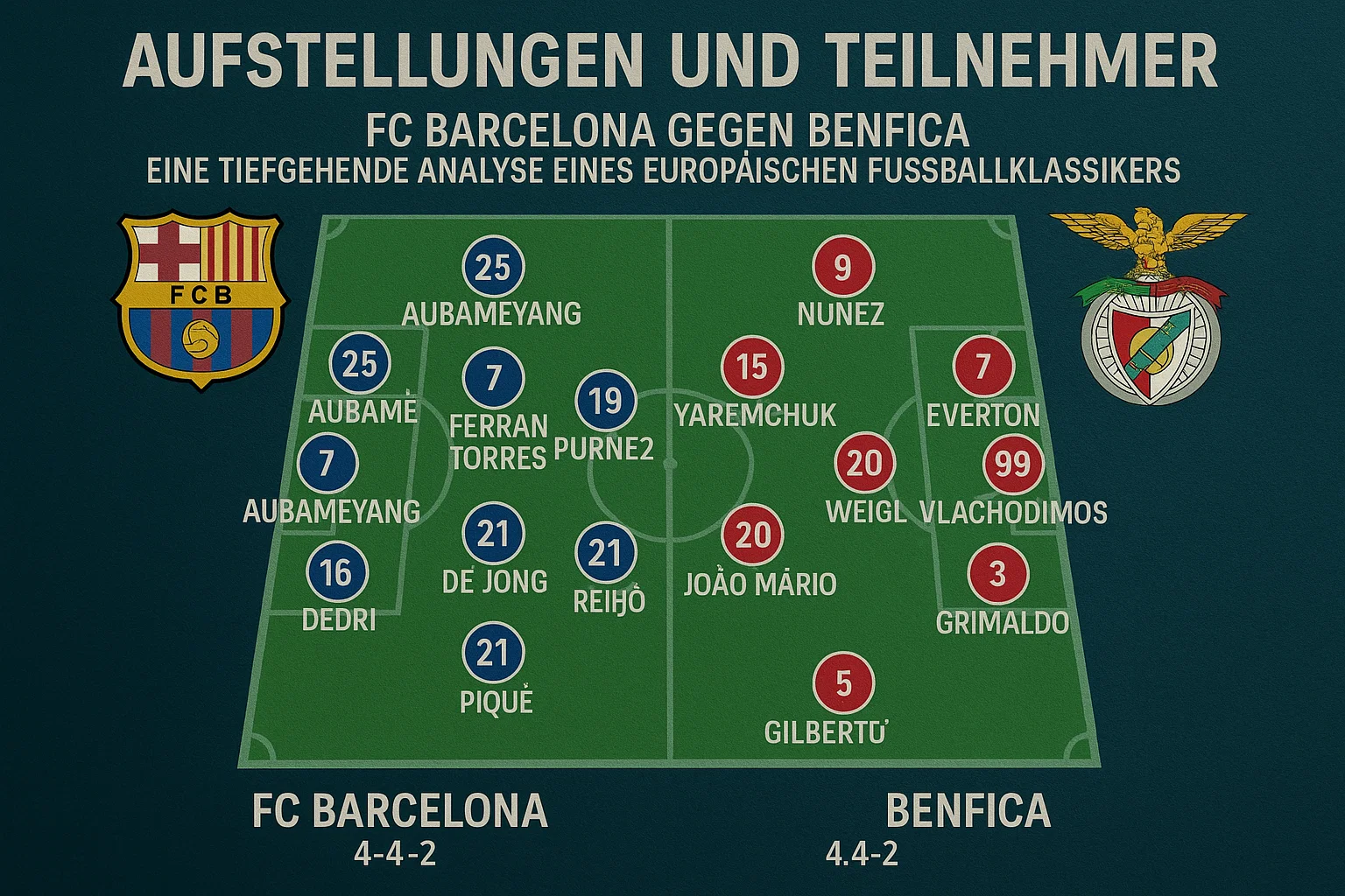 Aufstellungen: Teilnehmer: FC Barcelona gegen Benfica