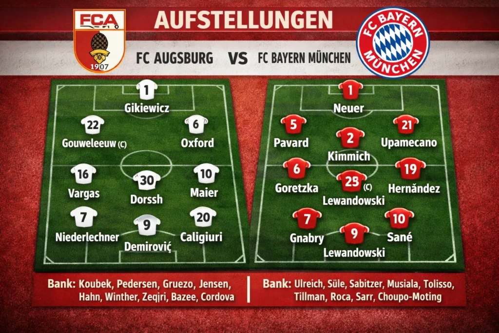 aufstellungen: teilnehmer: fc augsburg gegen fc bayern münchen
